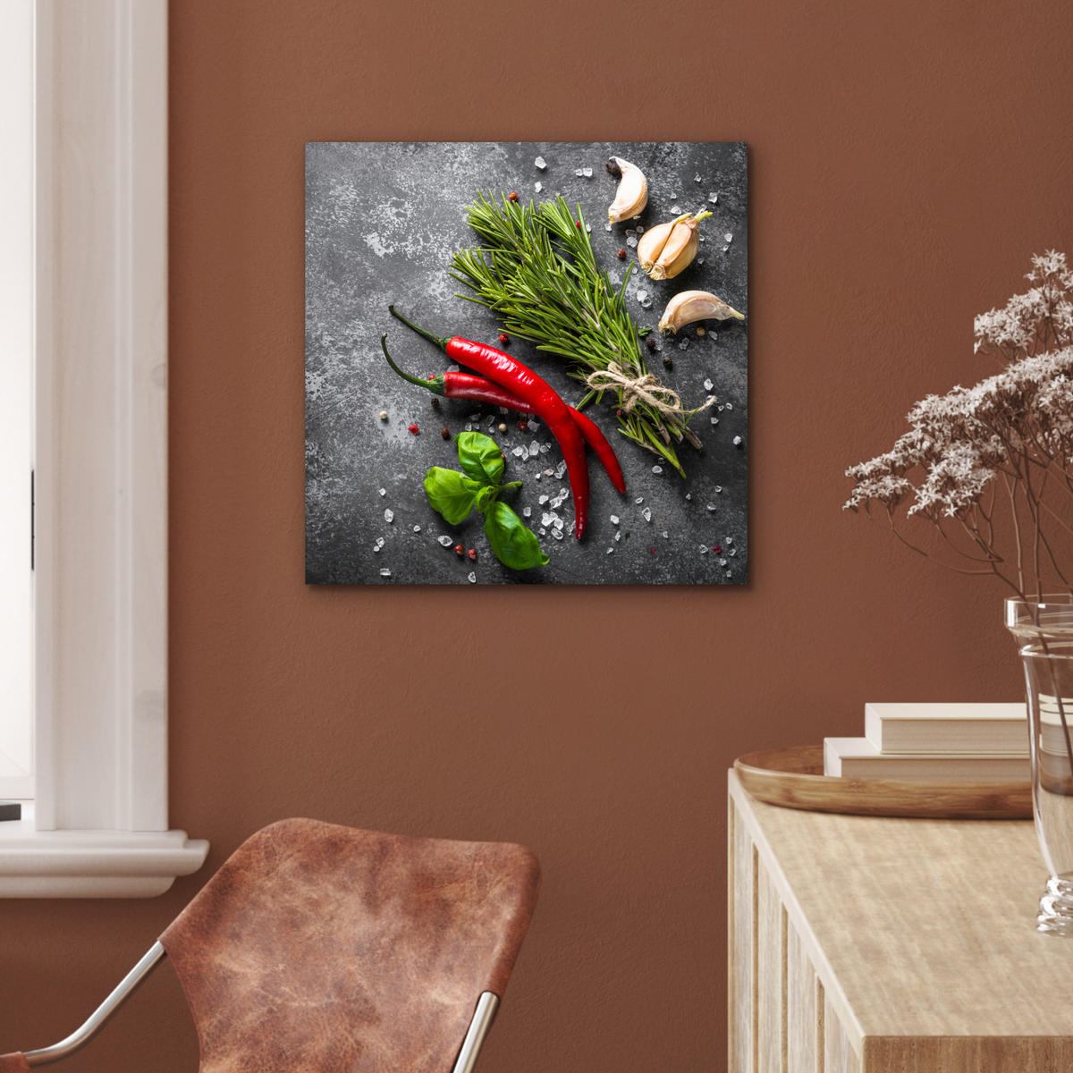 METALLBILD Pfeffer - Kräuter - Gewürze - Beton 50x50 cm - Dunkelgrau, Metall (50/50cm) - MuchoWow