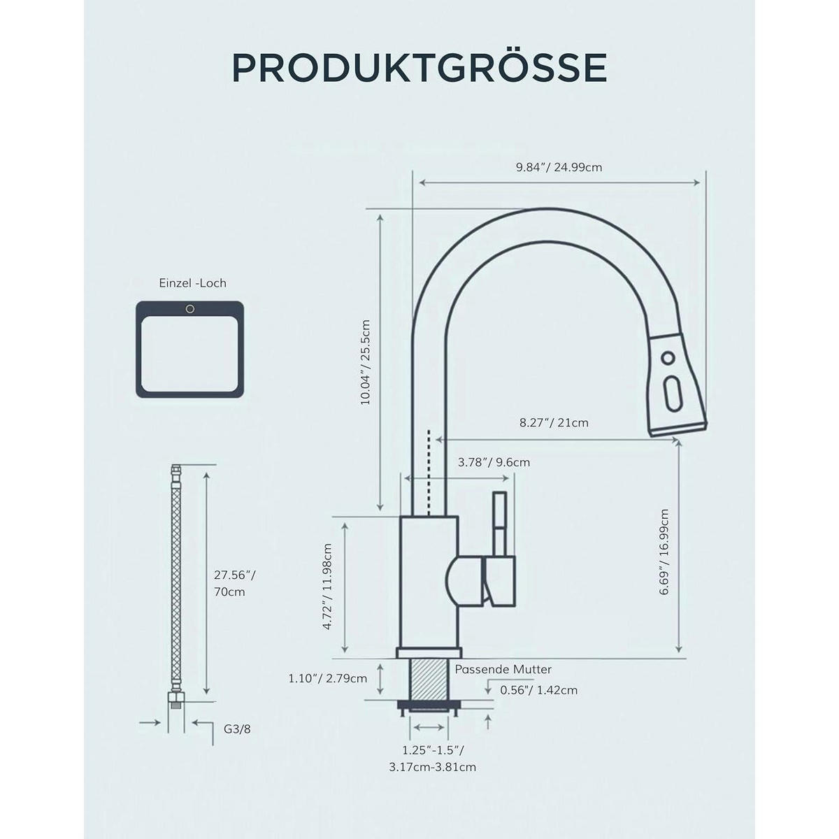 KÜCHENARMATUR mit ausziehbarer Brause 360° drehbar poliertes Chrom - Silberfarben, Metall (5/42.5/25cm)
