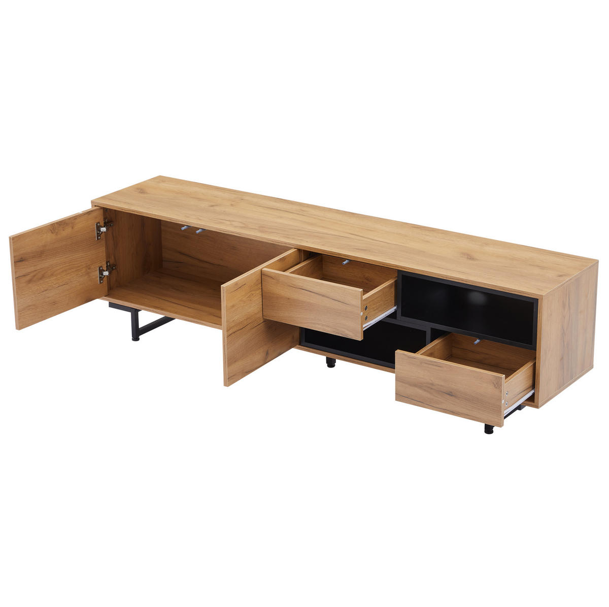 LOWBOARD 173/38/48 cm in Holzfarbe mit Türen, Schubladen und offenen Fächern - Naturfarben, Holzwerkstoff (173/48/38cm) - Flora Grace