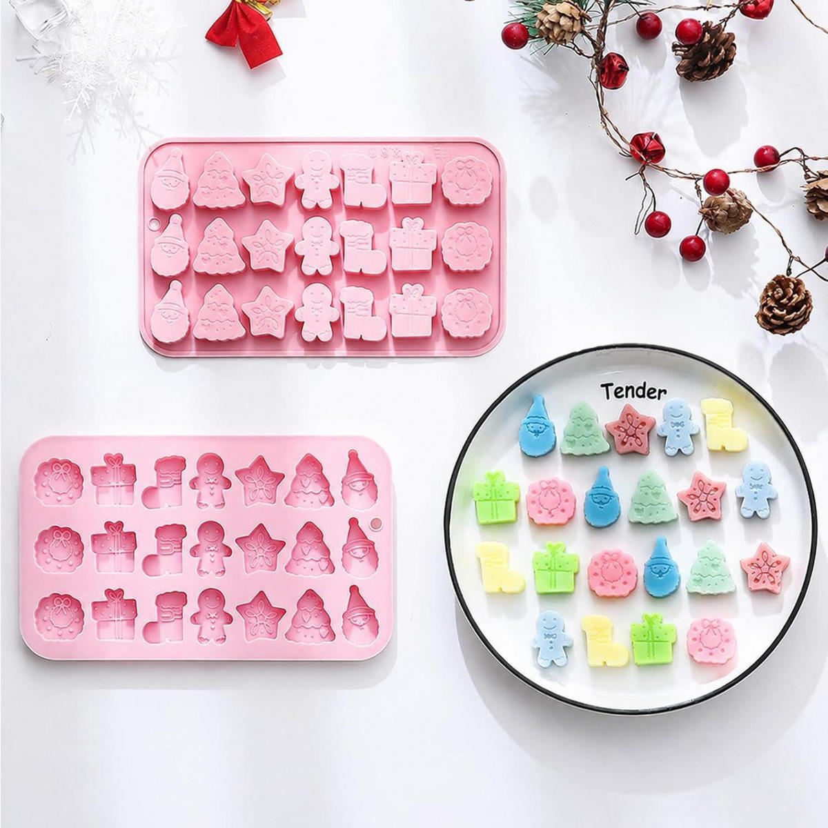 WEIHNACHTS-SILIKONFORM 1 Packung mit 21 Mulden - Rosa, Kunststoff