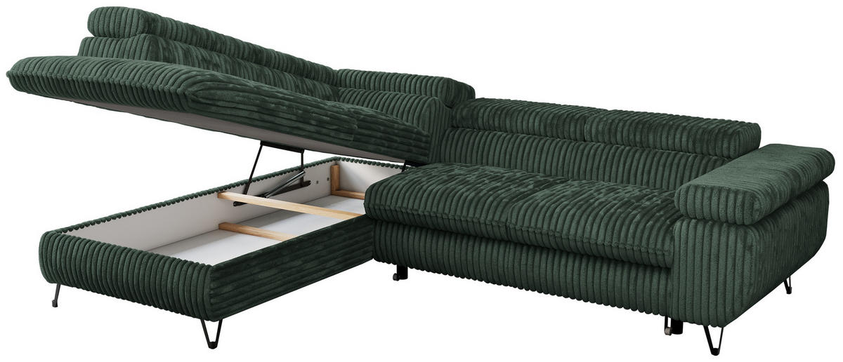 ECKSOFA PETER L Grün Cord - Links Seite - Schwarz/Grün, Textil/Metall (208/273cm) - MKS