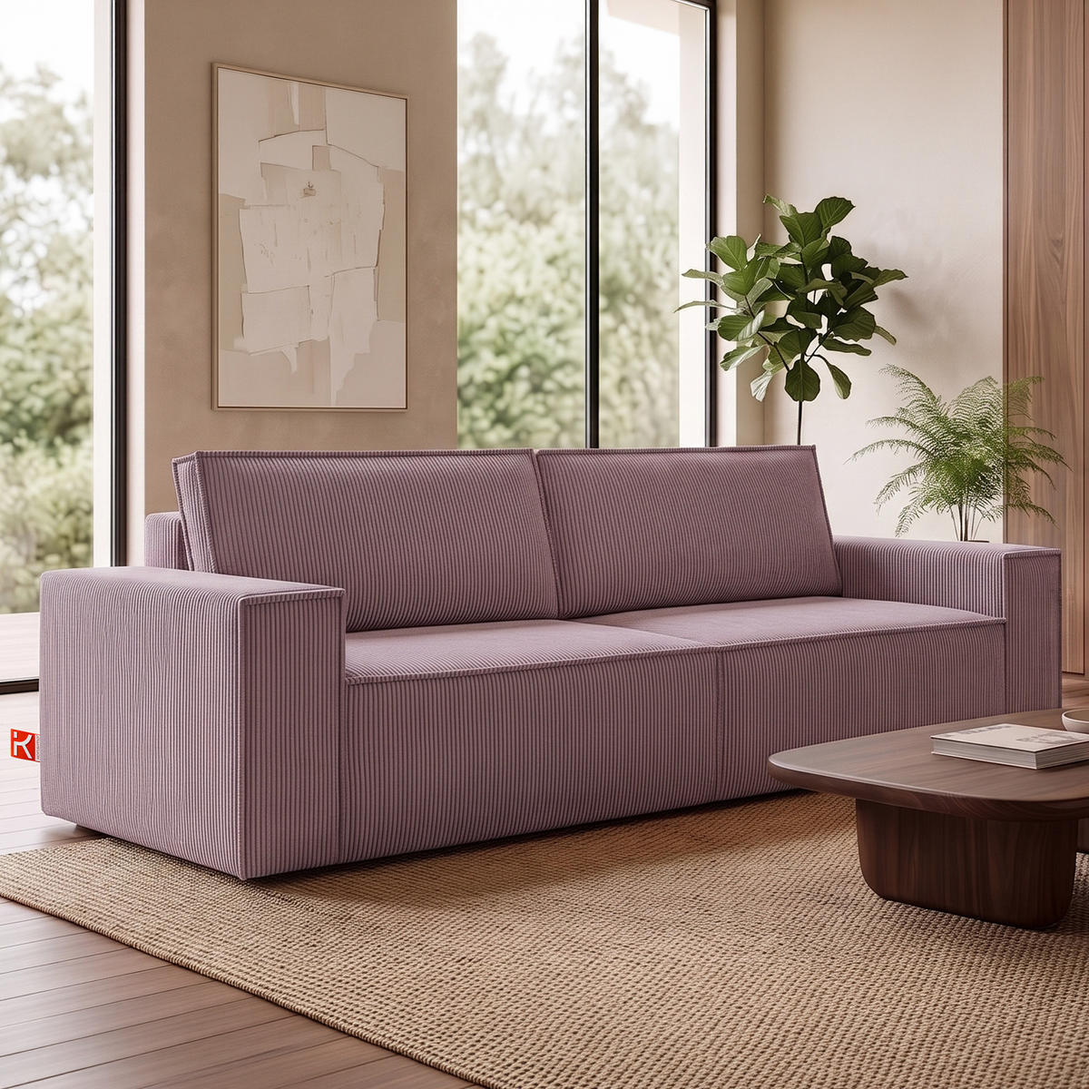 3-SITZER-SCHLAFSOFA NAPI in Pet Friendly Cord-Stoff, hellviolett - Violett/Schwarz, Textil (244/89/101cm) - KONSIMO®