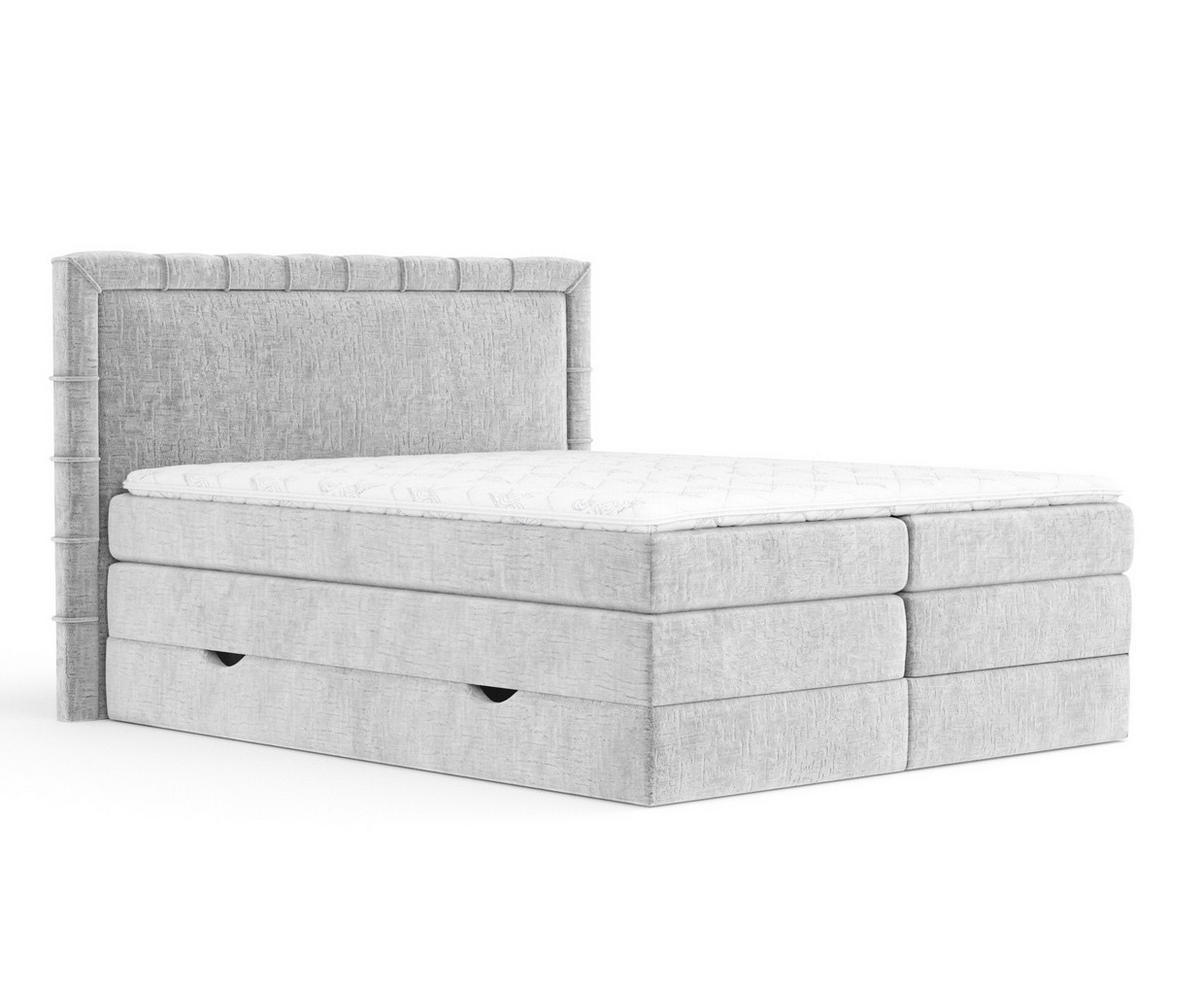 BOXSPRINGBETT Rosabel Hellgrau 200/200 cm mit Matratze und Topper - Hellgrau/Schwarz, Holz/Holzwerkstoff (200/200cm) - Maison de Reve