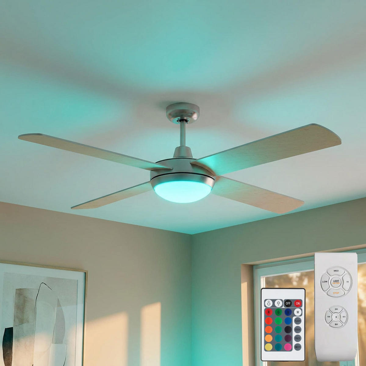 LED DECKENLEUCHTE Ventilator Silber Sperrholz - Silberfarben, Kunststoff (132/132/41cm)