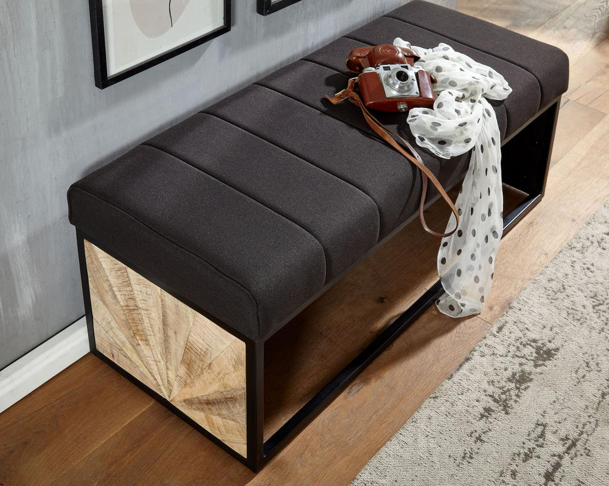SITZBANK – Metall, Retro-Look, Rillenmuster - Schwarz, Textil/Metall (105/40/40cm) - KADIMA DESIGN