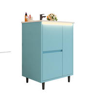 BADMÖBEL mit Waschtisch aus Keramik und MDF 61x46,5x87 cm Blau mit 2 Schubladen, Schrankfach und Soft-Close - Blau, Keramik (61/87/46.5cm) - Modfu