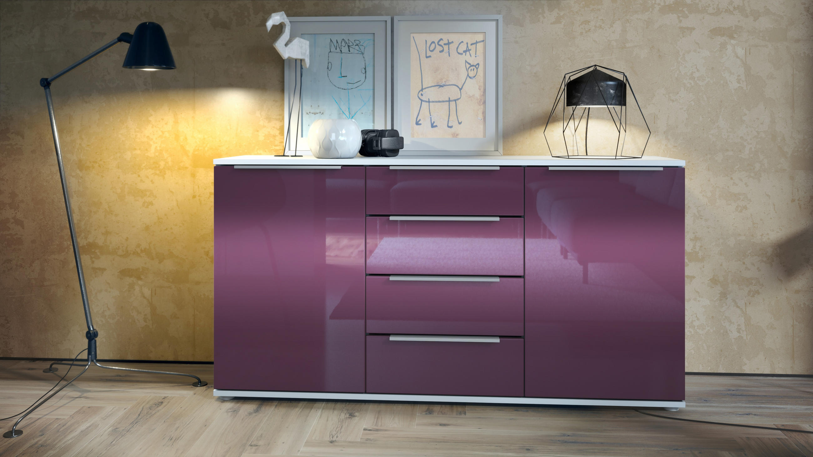 SIDEBOARD Porto Brombeer Hochglanz - Brombeere, Holzwerkstoff (139/72.5/35cm) - Vladon