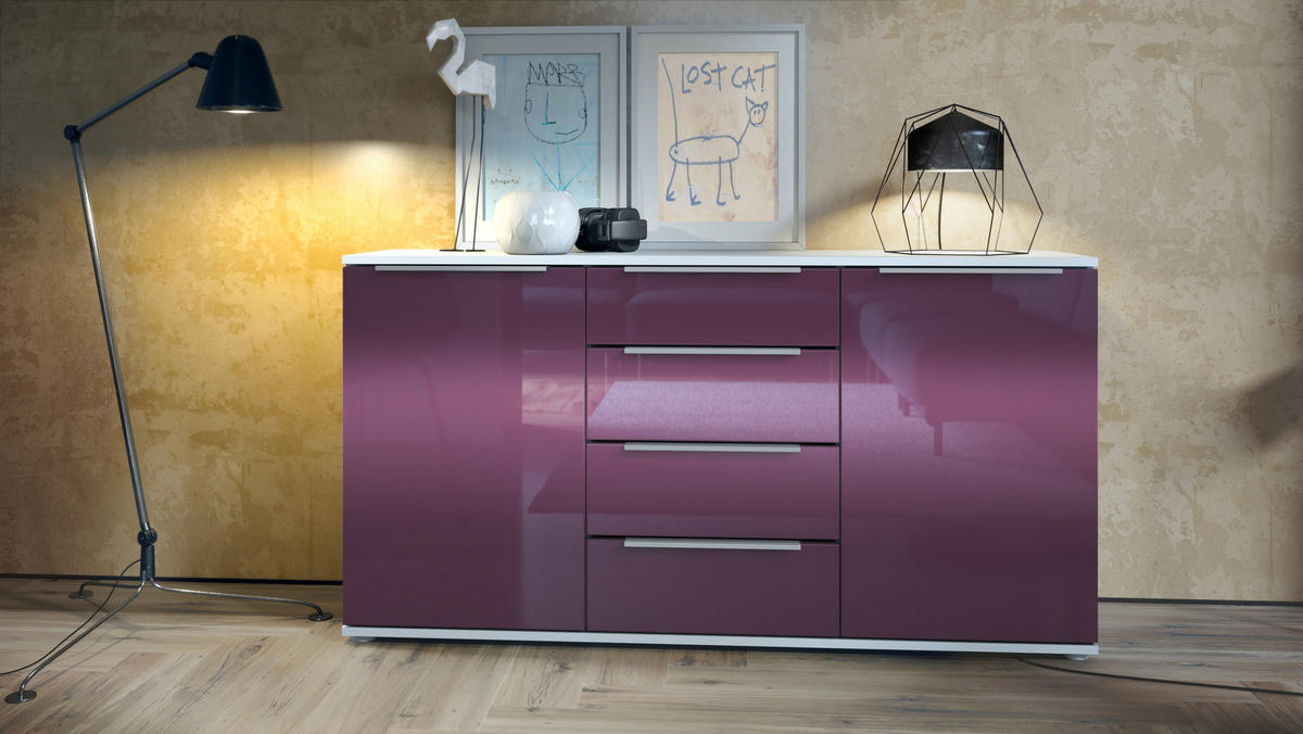 SIDEBOARD Porto Brombeer Hochglanz - Brombeere, Holzwerkstoff (139/72.5/35cm) - Vladon