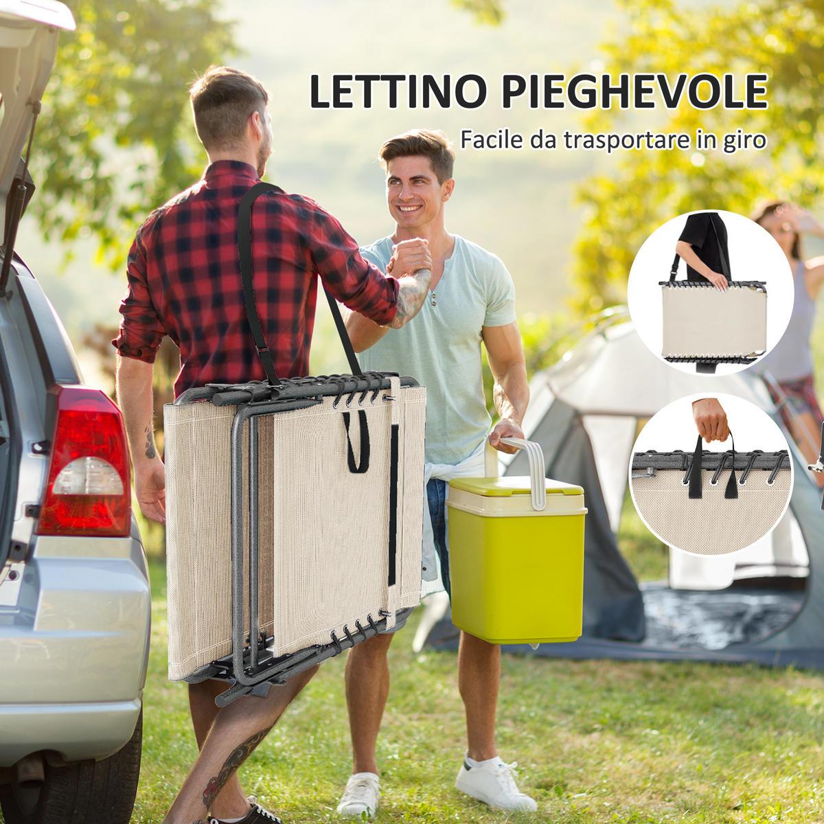 SONNENLIEGE 5-fach klappbarer und verstellbarer Liegestuhl mit Beistelltisch und Tasche 60 x 190 x 31 cm ,Creme - Creme, Metall (60/31/190cm) - Vallsero