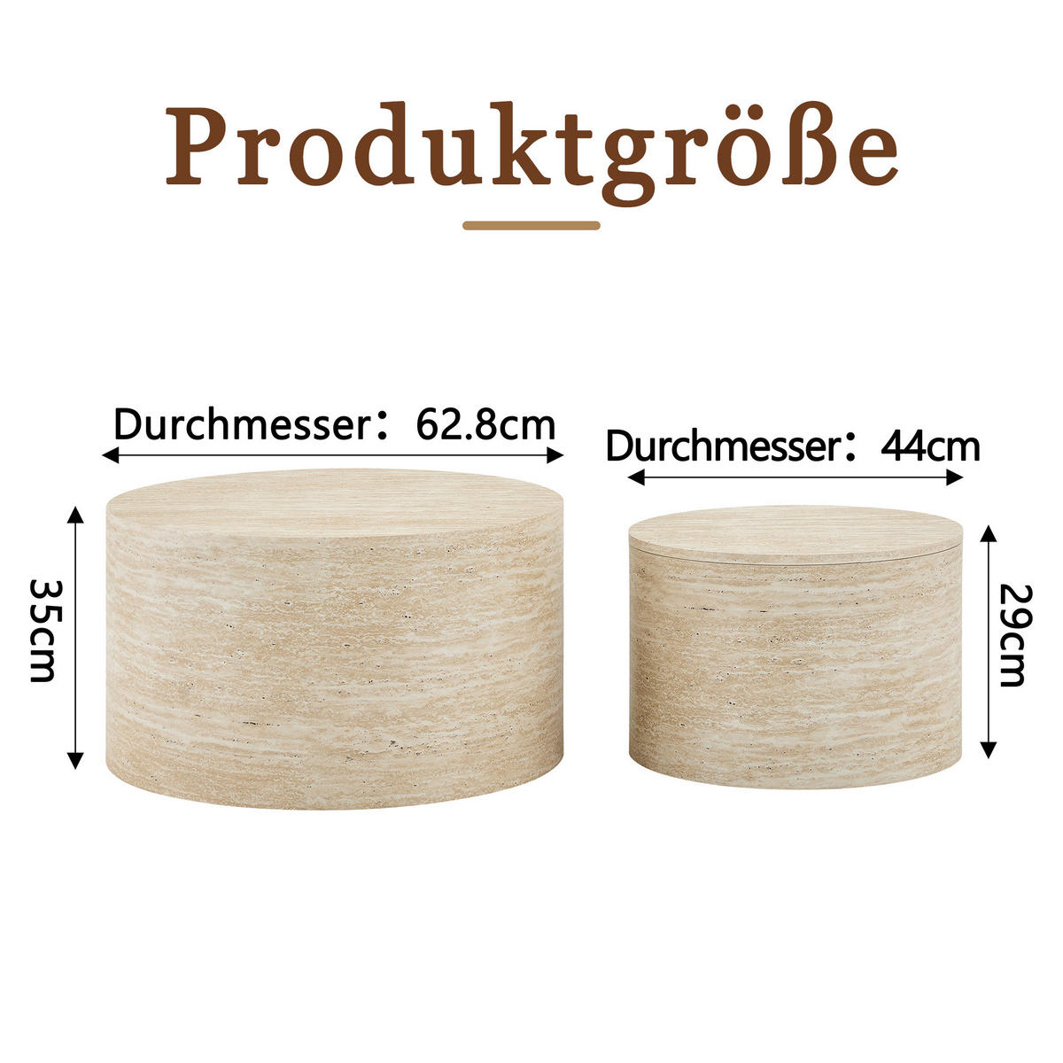 COUCHTISCH 2er-set Rund Holzoptik mit Stauraum & abnehmbarem Deckel - Naturfarben, Holzwerkstoff (62.8/62.8/35cm) - Urban Meuble