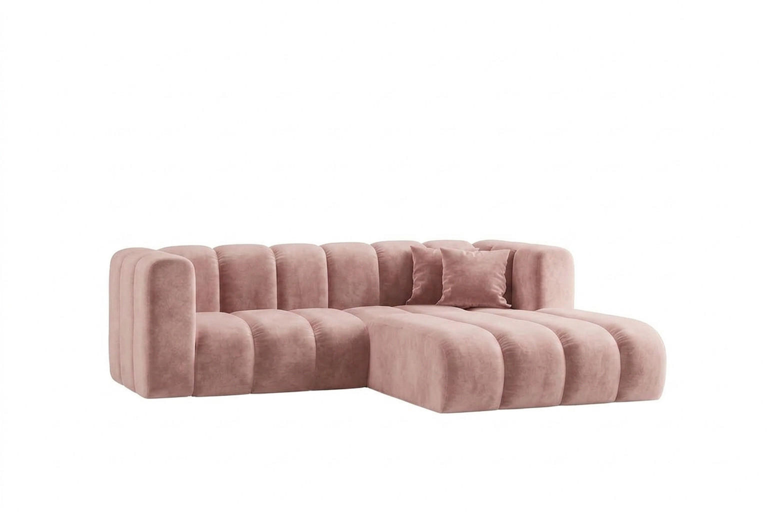 ECKSOFA Modulares In L-Form, Velvet-Stoff Riviera, Hellrosa, Rechts, GRAND - Hellrosa, Holz (227/179cm) - Kaiser Möbel