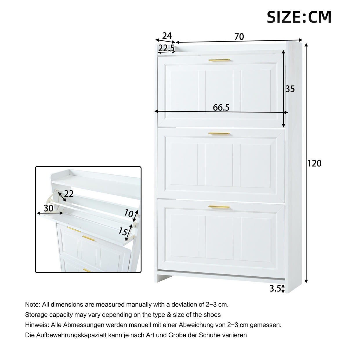 SCHUHSCHRANK aus MDF & Spanplatte 70x24x120cm in Weiß mit Klapptüren - Weiß, Holzwerkstoff (70/120/24cm) - Modfu