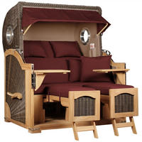 STRANDKORB Düne Grande Bullauge Teak PE Grey Dessin 550 - Rot/Braun, Metall (142/170/95cm) - Mr. Deko