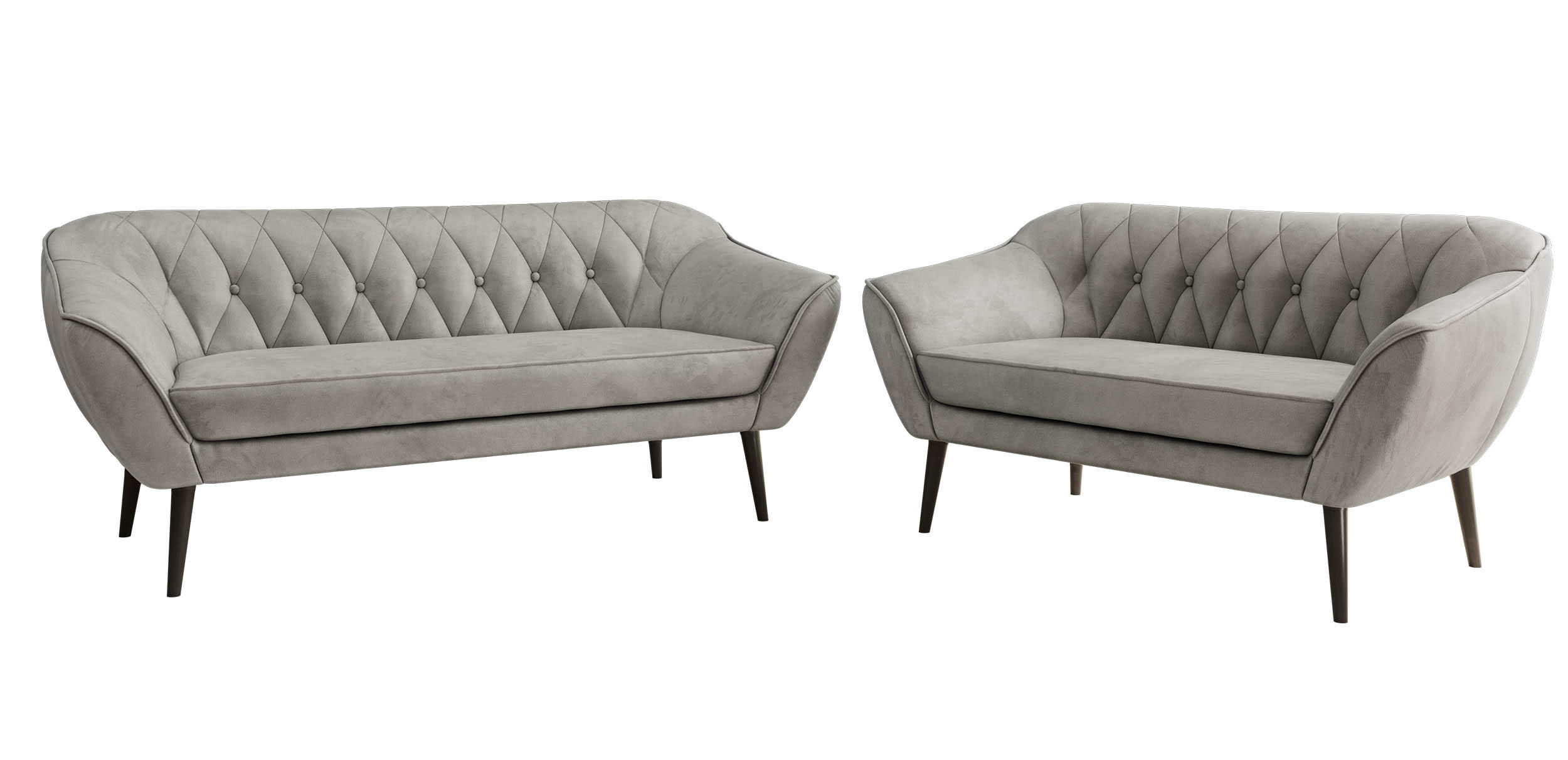 SEDACÍ SOUPRAVA 3+2 PIRS - Světle šedá Samet - Černé nohy - černá/světle šedá, kompozitní dřevo/textil (180/75/74cm) - MKS