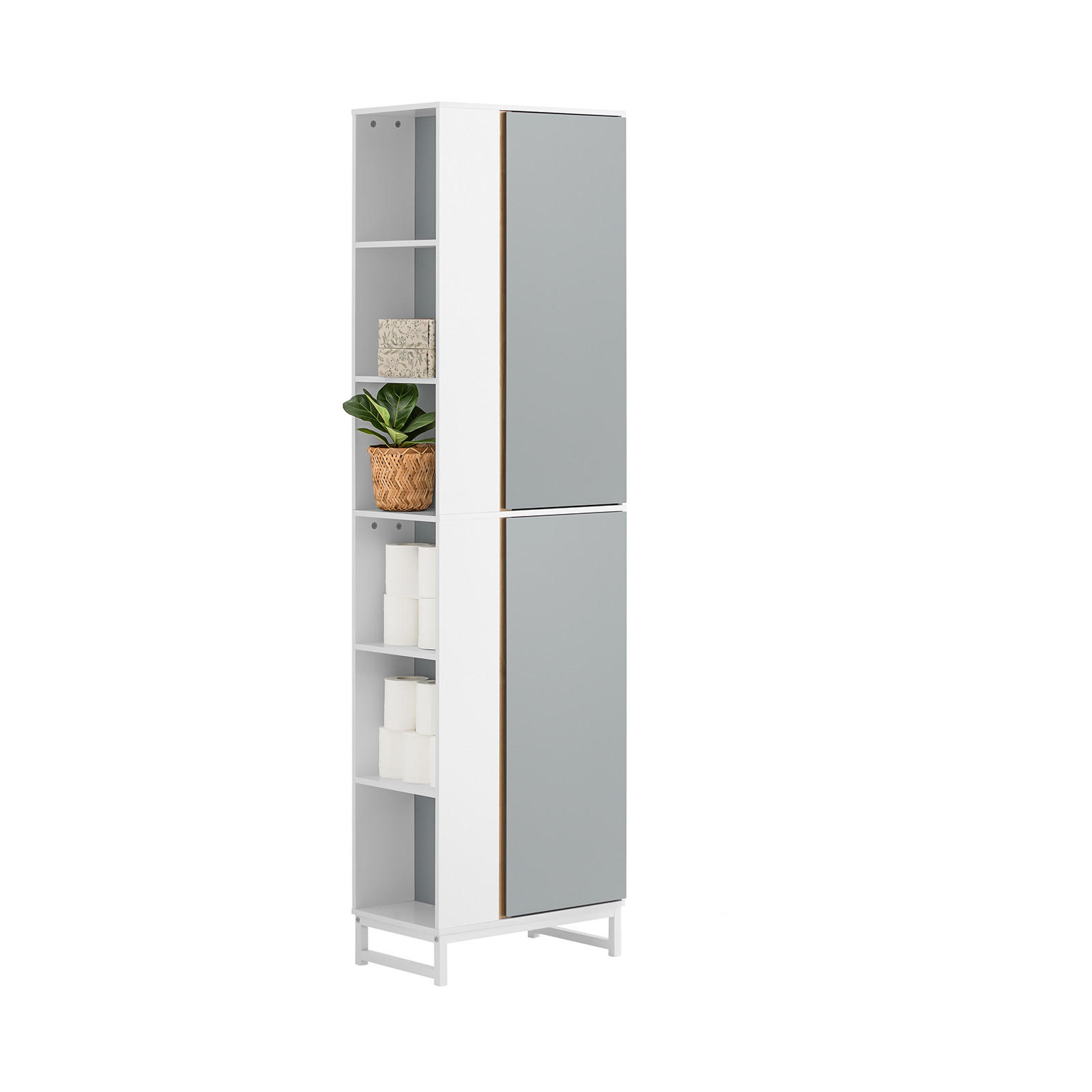 HOCHSCHRANK Hellgrau - Hellgrau/Weiß, Holzwerkstoff/Metall (50/181/30cm) - SoBuy