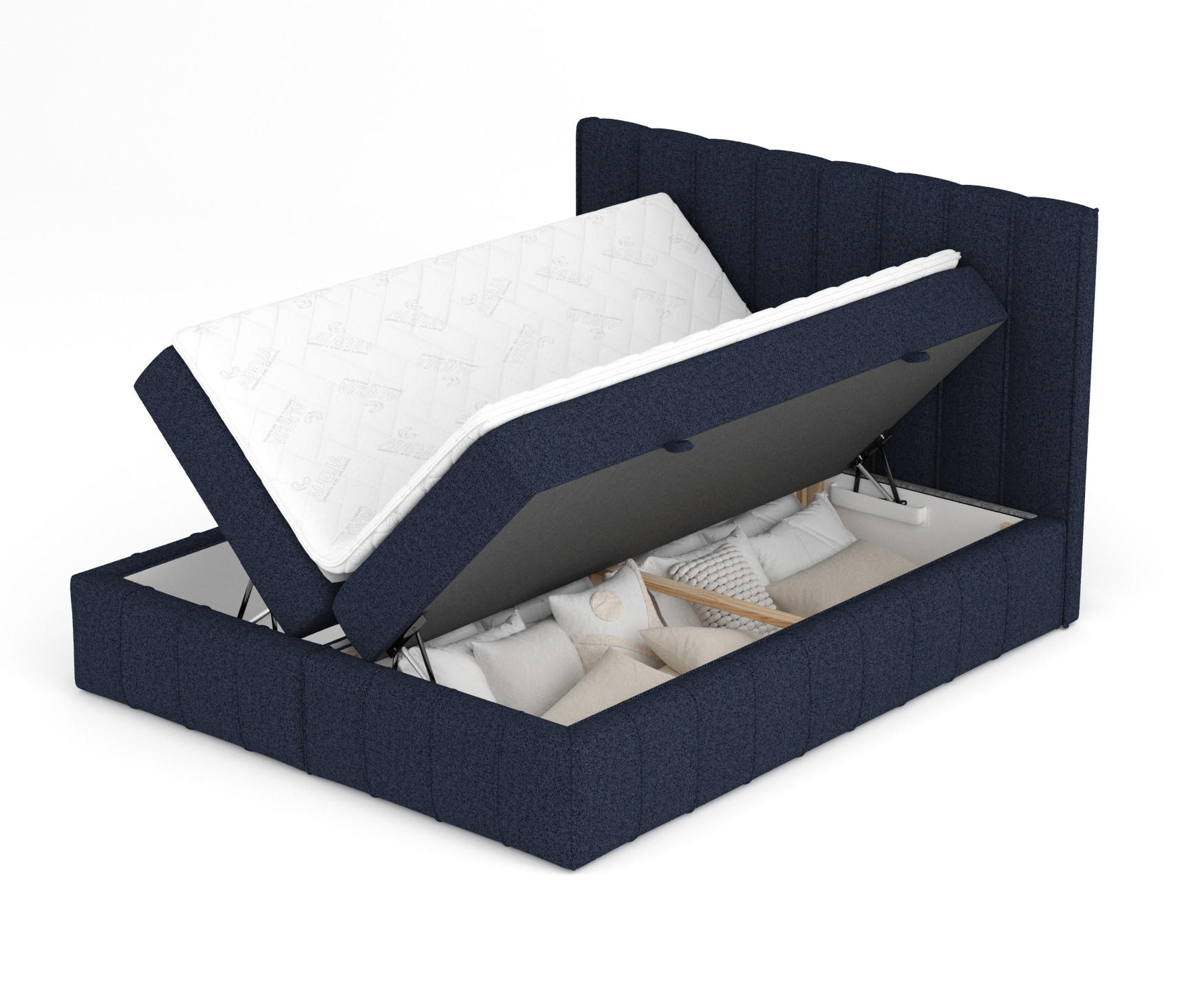 BOXBETT Moretti Marineblau 200/200 cm mit Matratze und Topper - Schwarz/Dunkelblau, Holz/Holzwerkstoff (200/200cm) - Maison de Reve