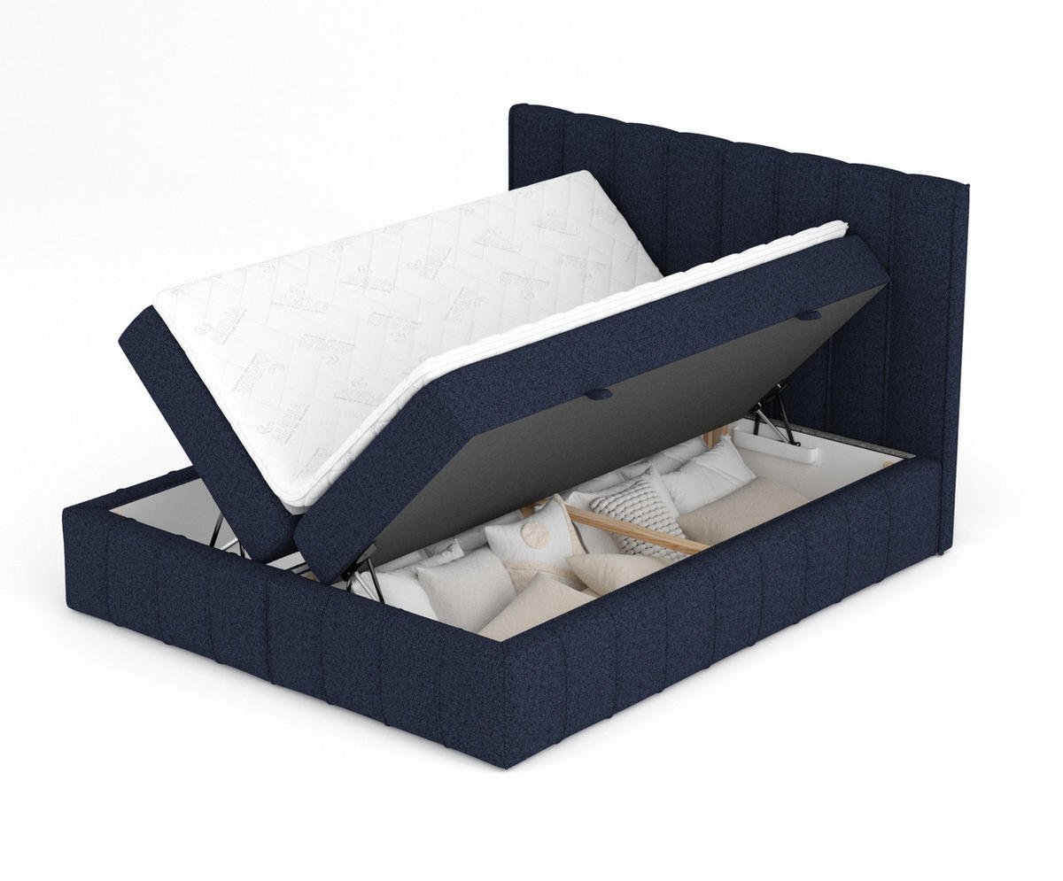 BOXBETT Moretti Marineblau 140/200 cm mit Matratze und Topper - Schwarz/Dunkelblau, Holz/Holzwerkstoff (140/200cm) - Maison de Reve