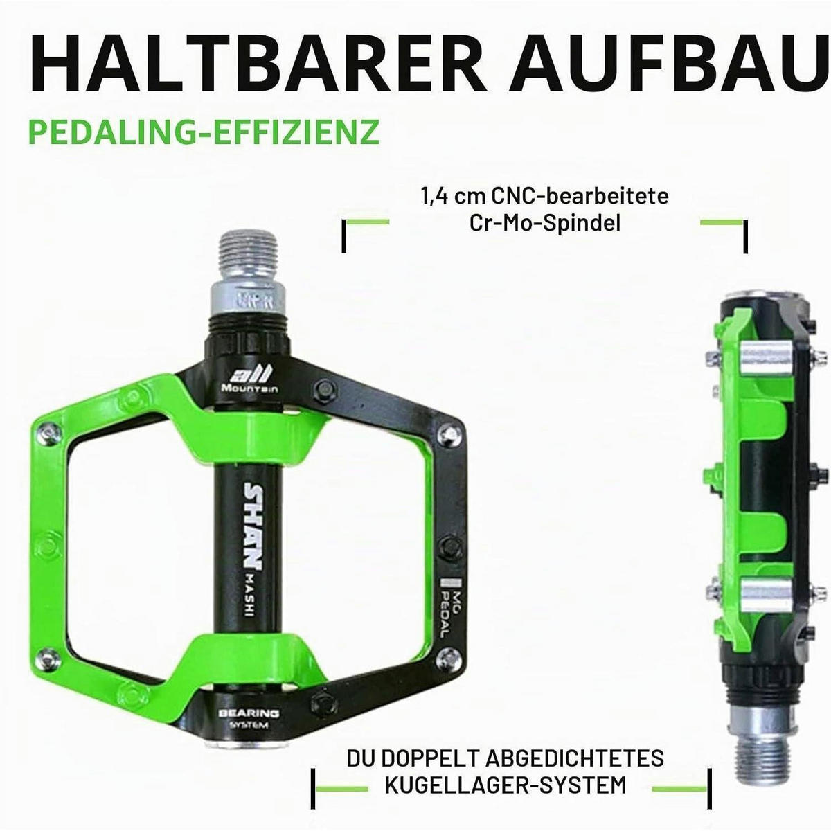 FAHRRADPEDALE Aluminium-Legierung 9/16 Zoll Sealed Bearing Anti-Rutsch-Pedal Grün - Grün, Metall (9/2.7/10.2cm)