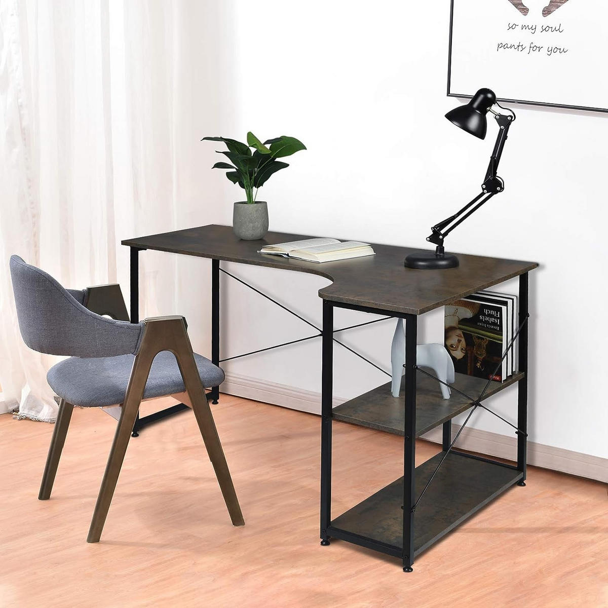 SCHREIBTISCH mit 2 Ablagen,120x74x71,5 cm, Schwarz-Rostfarbe - Rostfarben/Schwarz, Holzwerkstoff/Metall (74/120/71.5cm) - Woltu