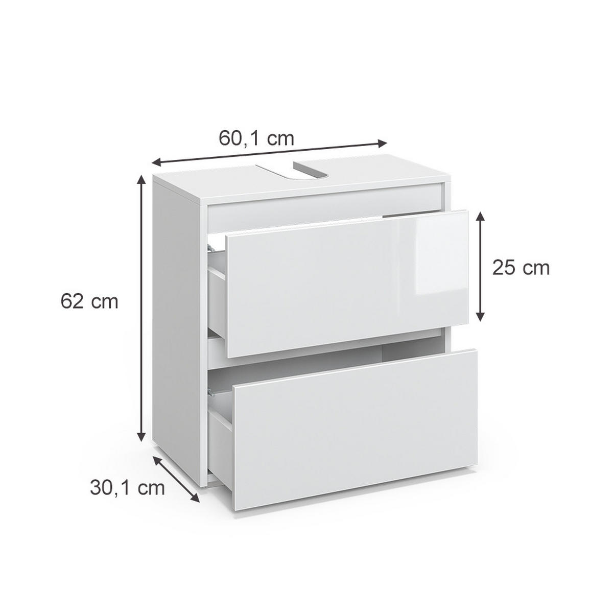 DOLNÍ SKŘÍŇKA POD DŘEZ Majest Bílá/bílý vysoký lesk - bílá/vysoce lesklá bílá, kompozitní dřevo (60.1/62/30.1cm) - Vicco