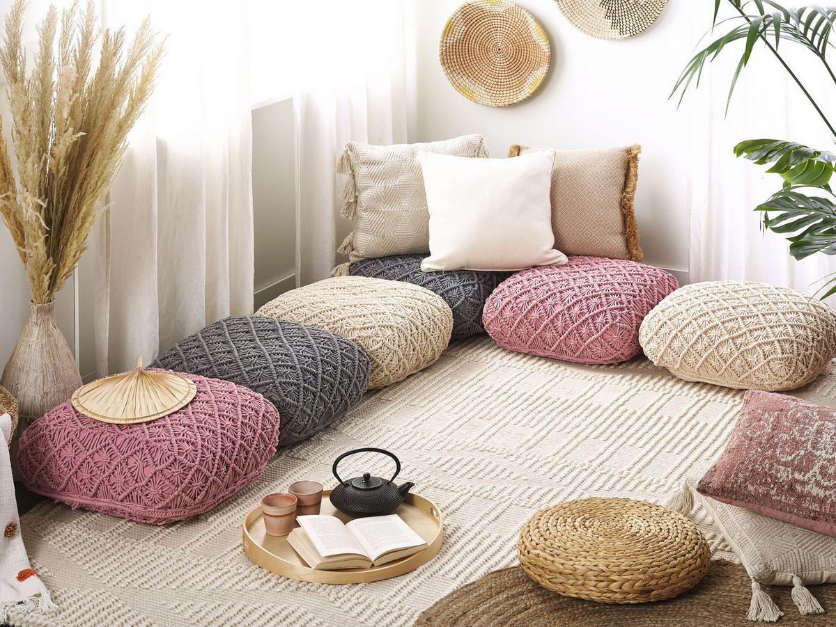 POUF Berrechid 50/50/20 cm - Grau, Naturmaterialien/Textil (50/20/50cm) - Beliani