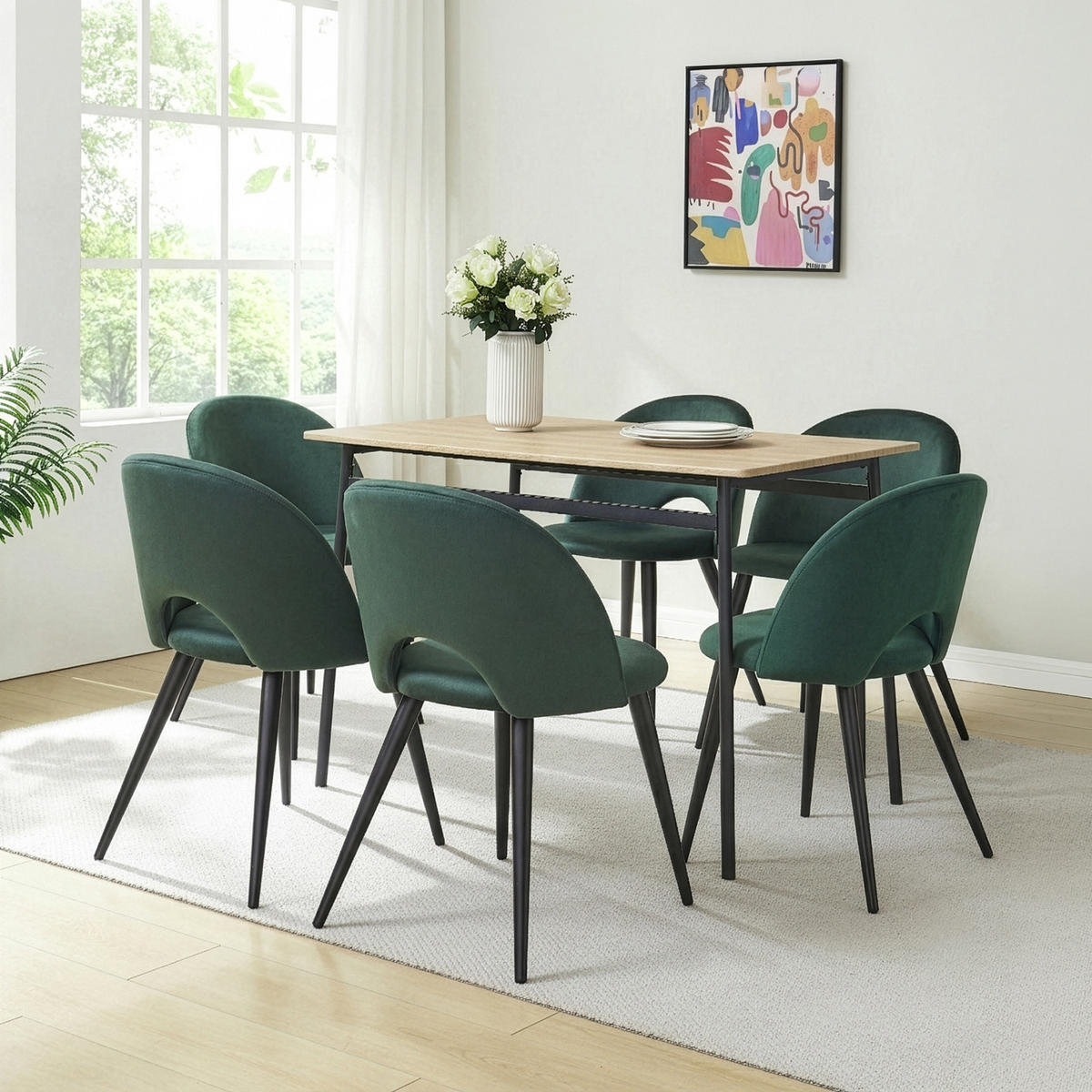 SADA JÍDELNÍCH ŽIDLÍ, 6 KS Karijoki - černá/tmavě zelená, kov/textil (50/77/55cm) - [en.casa]