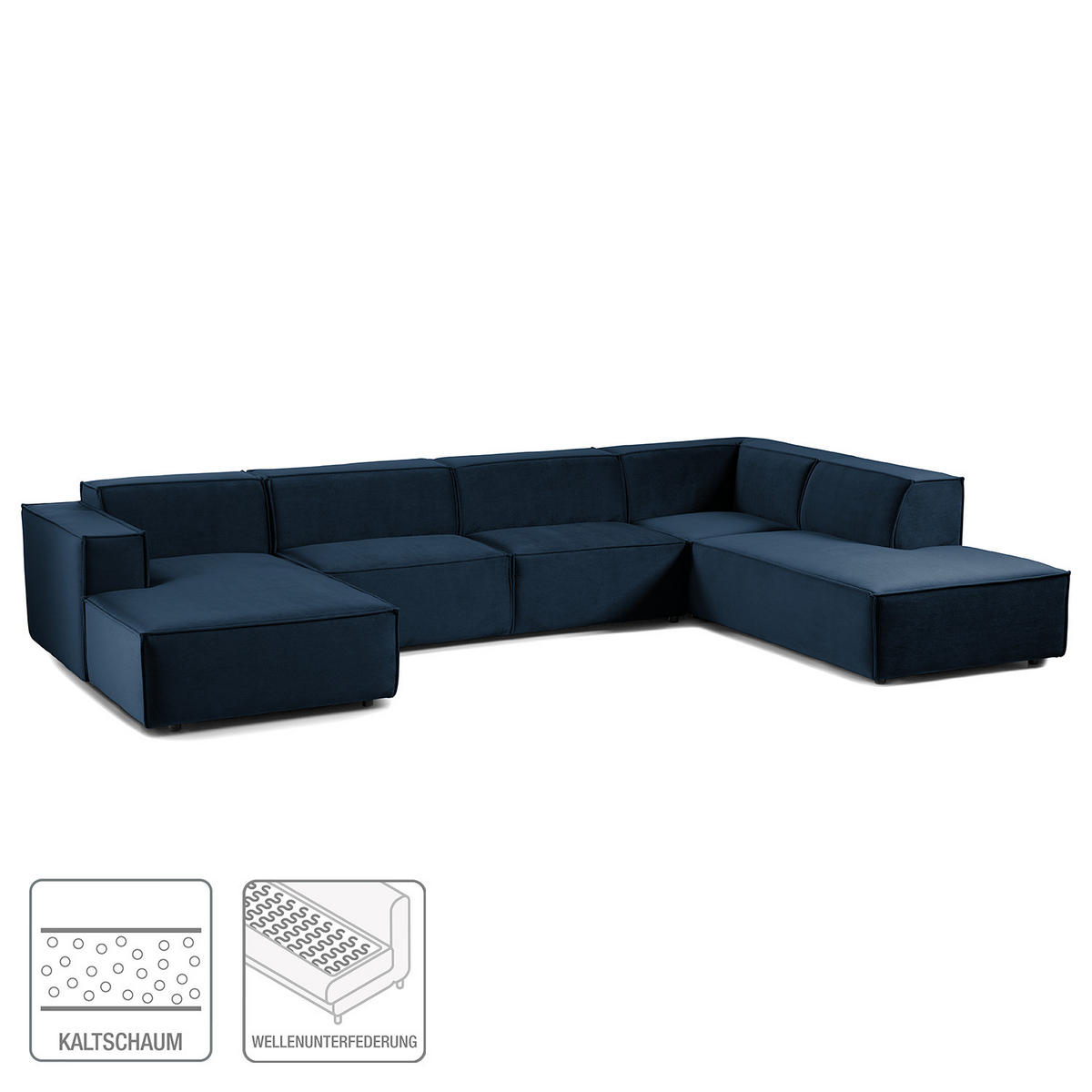 WOHNLANDSCHAFT mit Longchair & Ottomane - Schwarz/Dunkelblau, Kunststoff/Textil (369/70/234cm) - home24