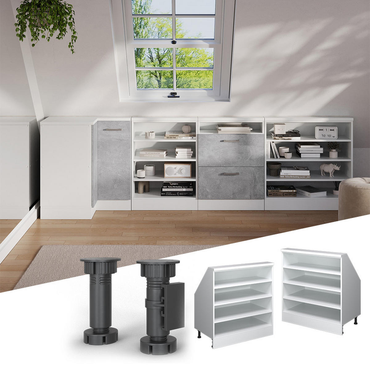 DACHSCHRÄGENSCHRANK Rion Weiß 80 x 81.6 cm mit 4 Fächern - Weiß, Holzwerkstoff (80/81.6/46cm) - Vicco