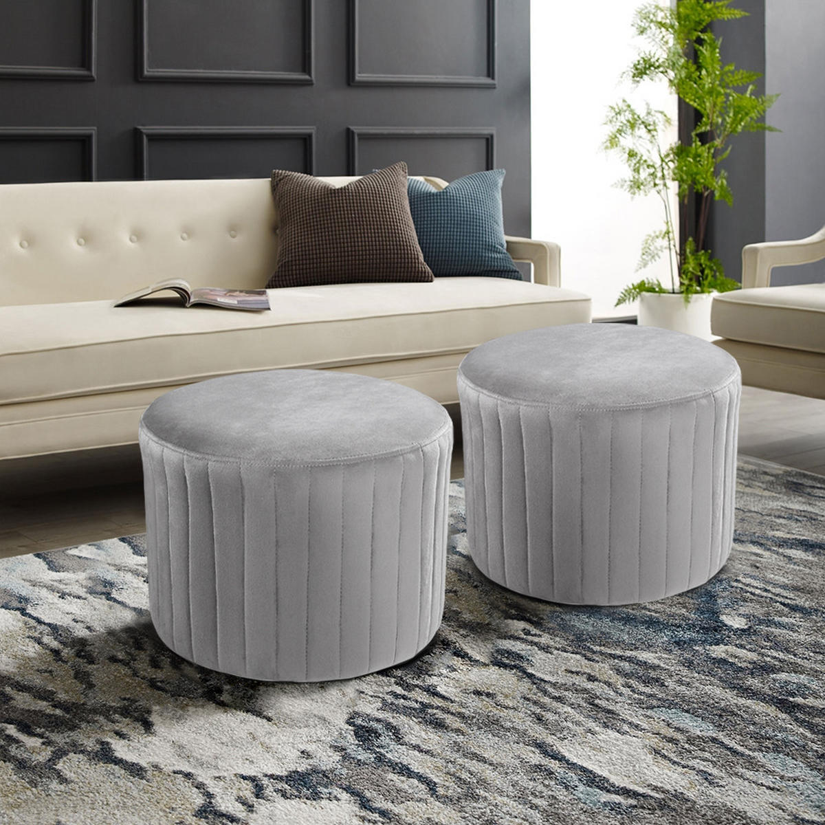 POLSTERHOCKER Rund aus Flanell Schaumstoff in Grau Ästhetisches& Langlebiges Design Leicht und mobil 40 x 40 x 30 cm - Grau, Textil (40/30/40cm) - Livingandhome