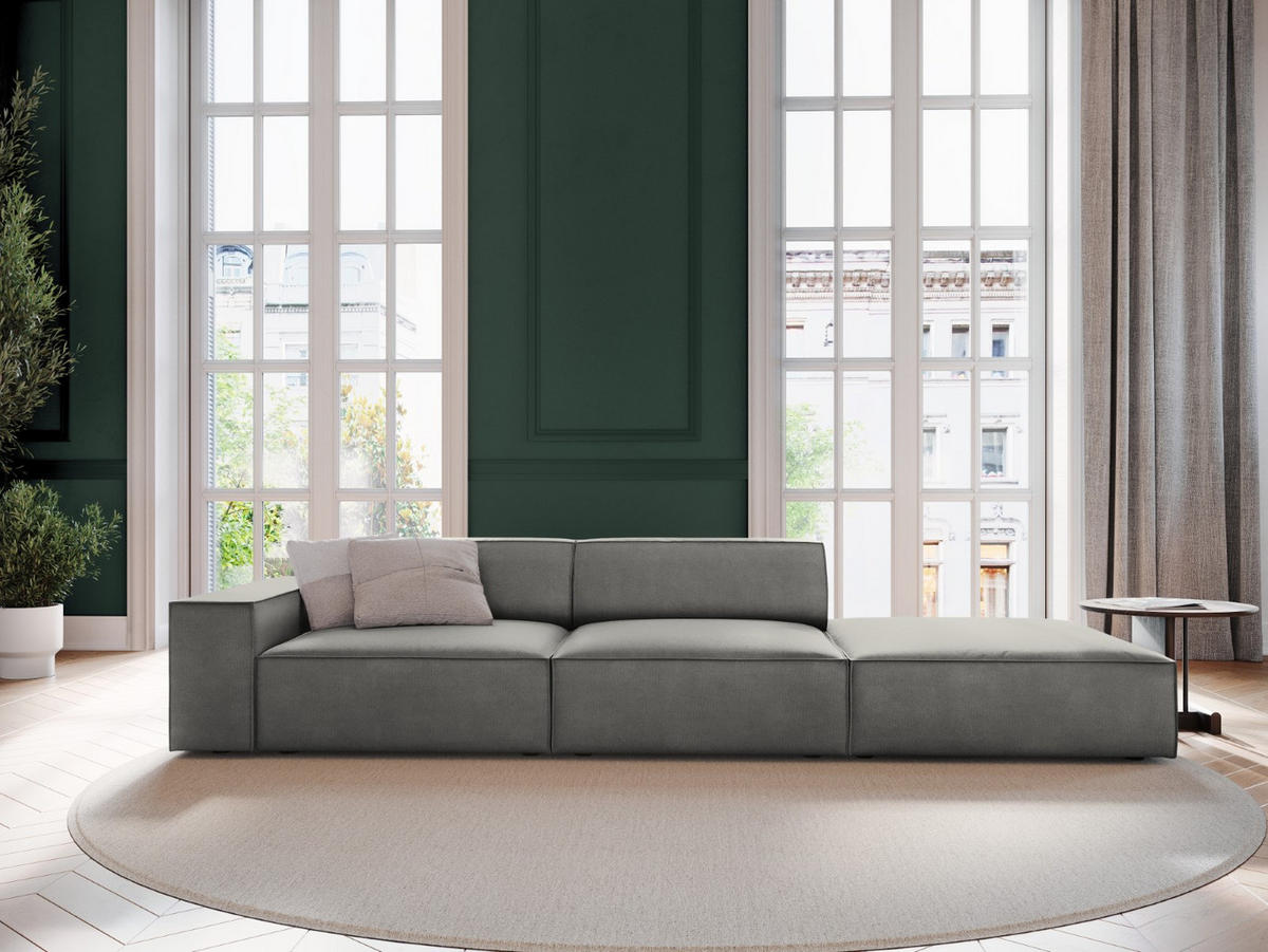 SOFA Jodie aus Samt hellgrau 3 Sitzplätze - Hellgrau, Textil (262/70/102cm) - Micadoni