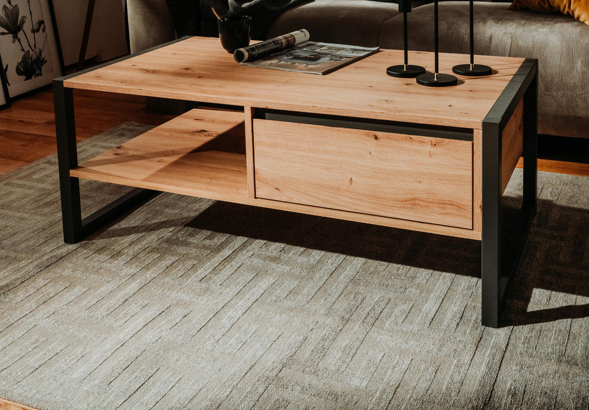 COUCHTISCH Artisan Eiche, anthrazit 100 x 55 cm, Wohnzimmertisch mit Schublade - Anthrazit/Eiche Artisan, Holzwerkstoff (55/100/40cm) - Furn.Design