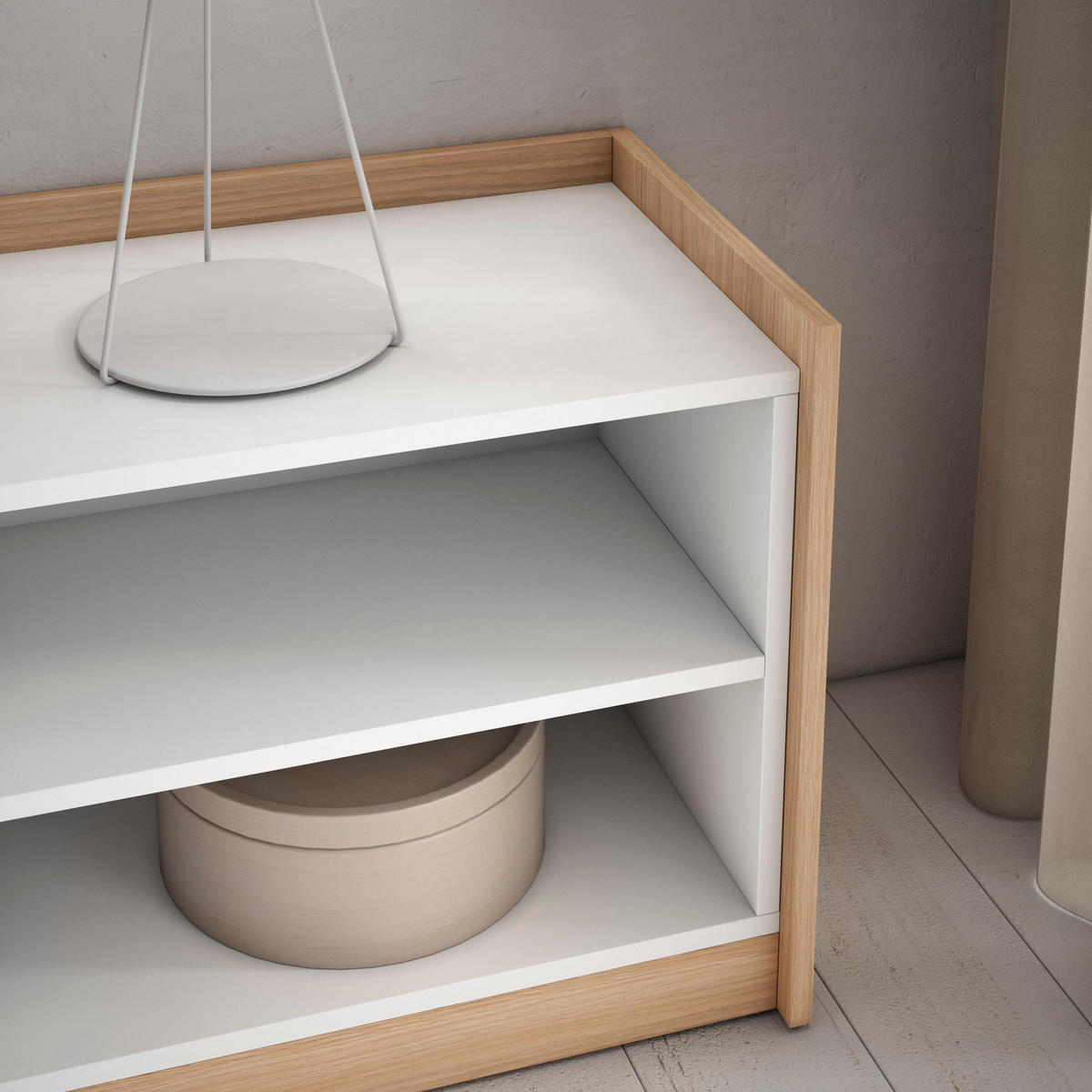 TV-SCHRANK, Lowboard, Weiß und Eiche Soft, 310/37/50cm - Weiß, Holzwerkstoff (310/50/37cm) - Skraut Home