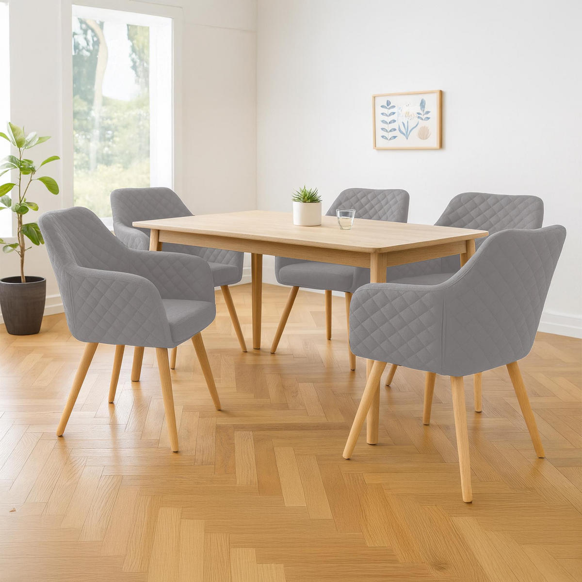 ESSZIMMERSTUHL Stoff Grau - Eukalyptusholzfarben/Grau, Holz/Textil (63/84/61cm) - CLP