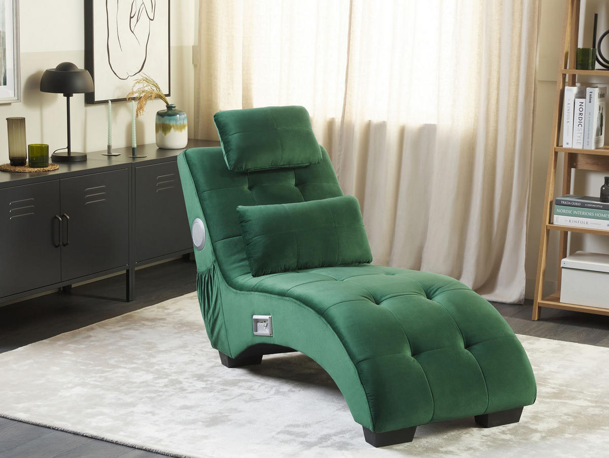 CHAISELONGUE Samtstoff Grün Simorre - Hellgrün, Textil (157/82/66cm) - Beliani
