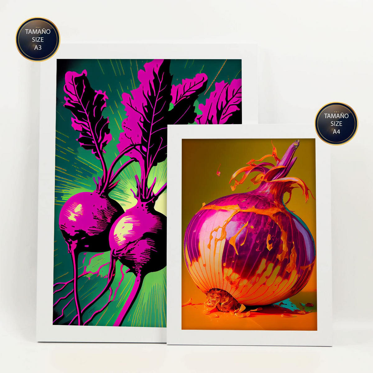 POSTER Set Mit 6 Kraftvolles Gemüse Vollfarbige Plakate Von Obst, Gemüse Und Gesunden Lebensmitteln Im Urban Art Stil A3 & A4 Weißer Rahmen - Weiß, Papier (29/3cm) - Nacnic