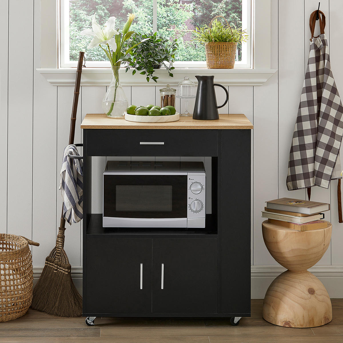 KÜCHENWAGEN mit Arbeitsplatte, Servierwagen, Schwarz - Schwarz, Holzwerkstoff (82/88/46cm) - SoBuy