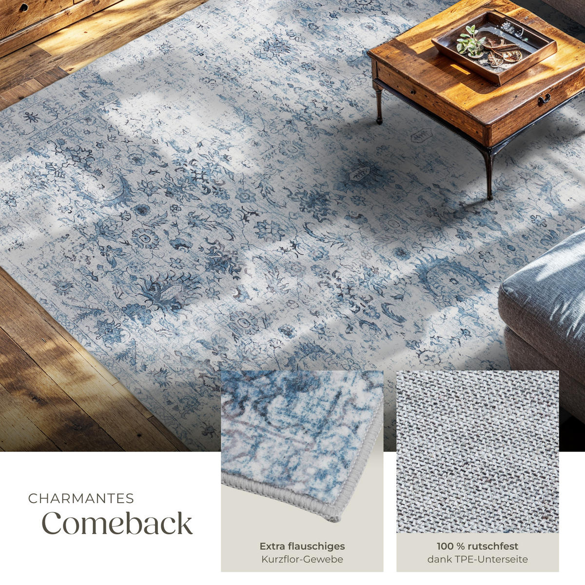 TEPPICH Vintage Design Amara,rutschfeste Unterseite,blau - Blau, Kunststoff (240/340cm) - tectake