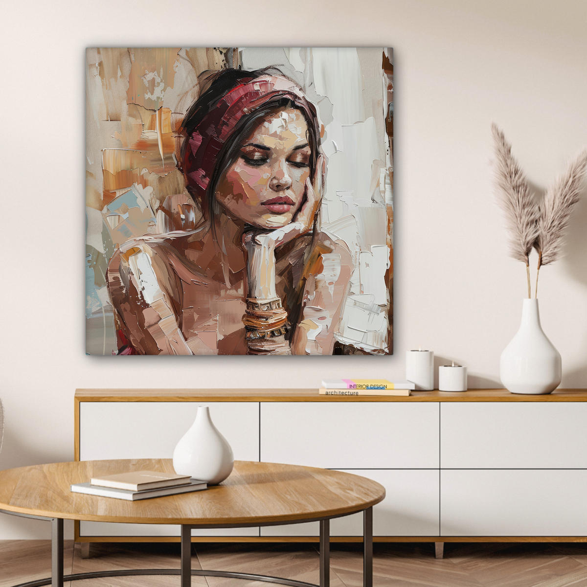 LEINWANDBILD Frau - Lackierung - Porträt - Modern 90x90 cm - Altrosa, Textil (90/90cm) - MuchoWow