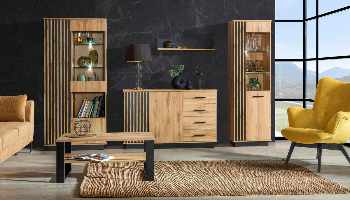 REGAL Lamelo Wotan eiche, Wandregal - Schwarz/Braun, Holzwerkstoff (90/18/18cm) - Bettso