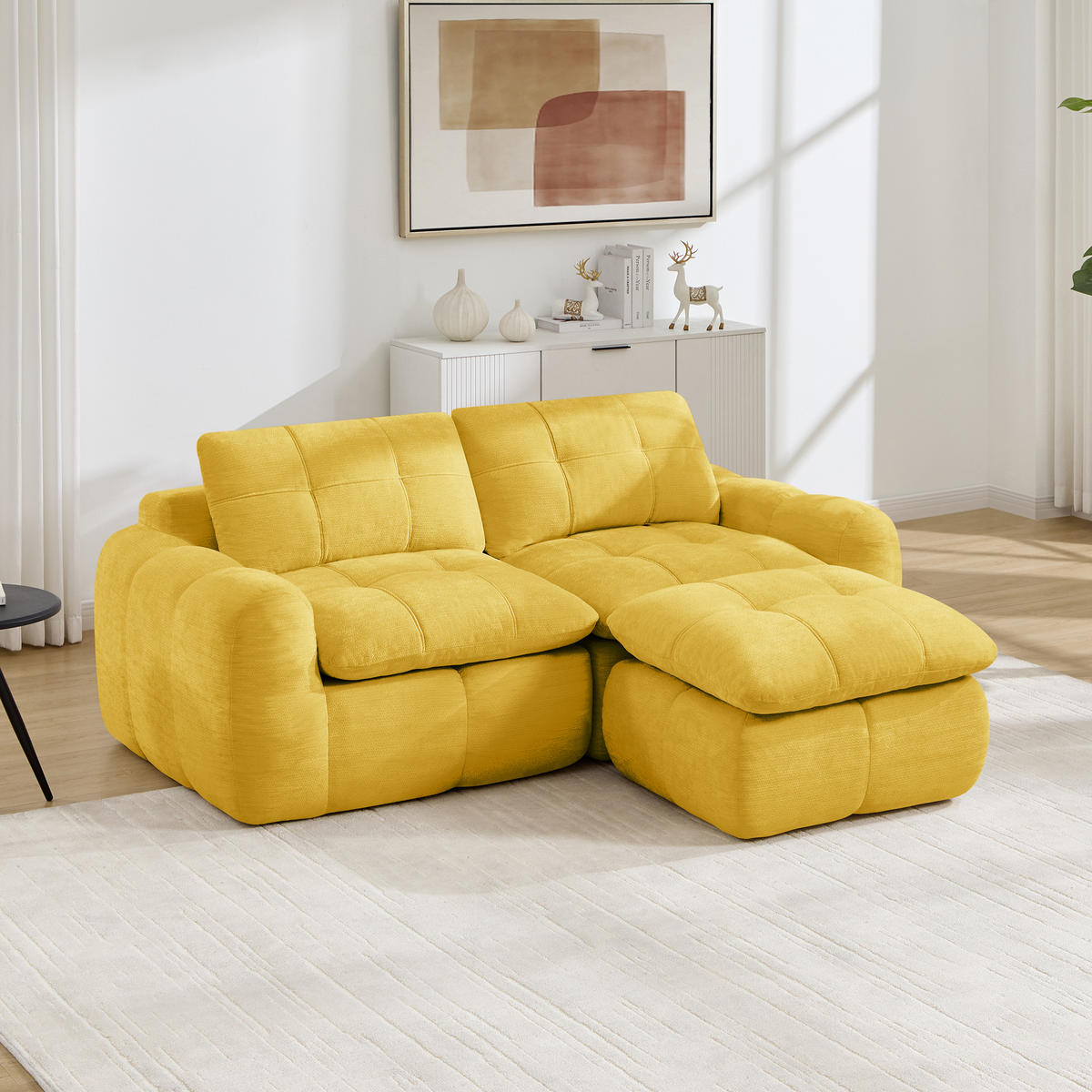 ECKSOFA DE-34464 mit Ottoman und Karostepp Gelb - Gelb, Textil (160/194cm) - ComfortXL