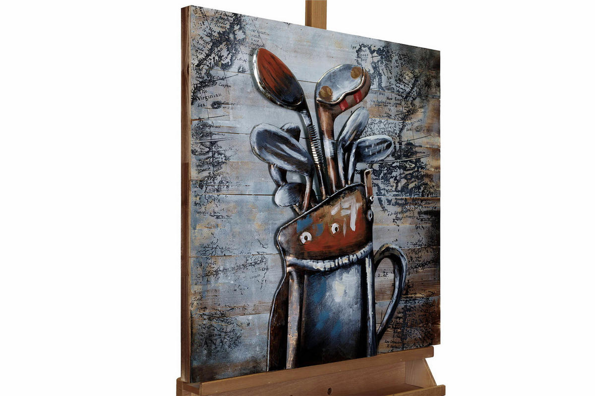 HOLZBILD Silber 60/60 cm - Silberfarben/Braun, Holz/Metall (3/60cm) - KUNSTLOFT