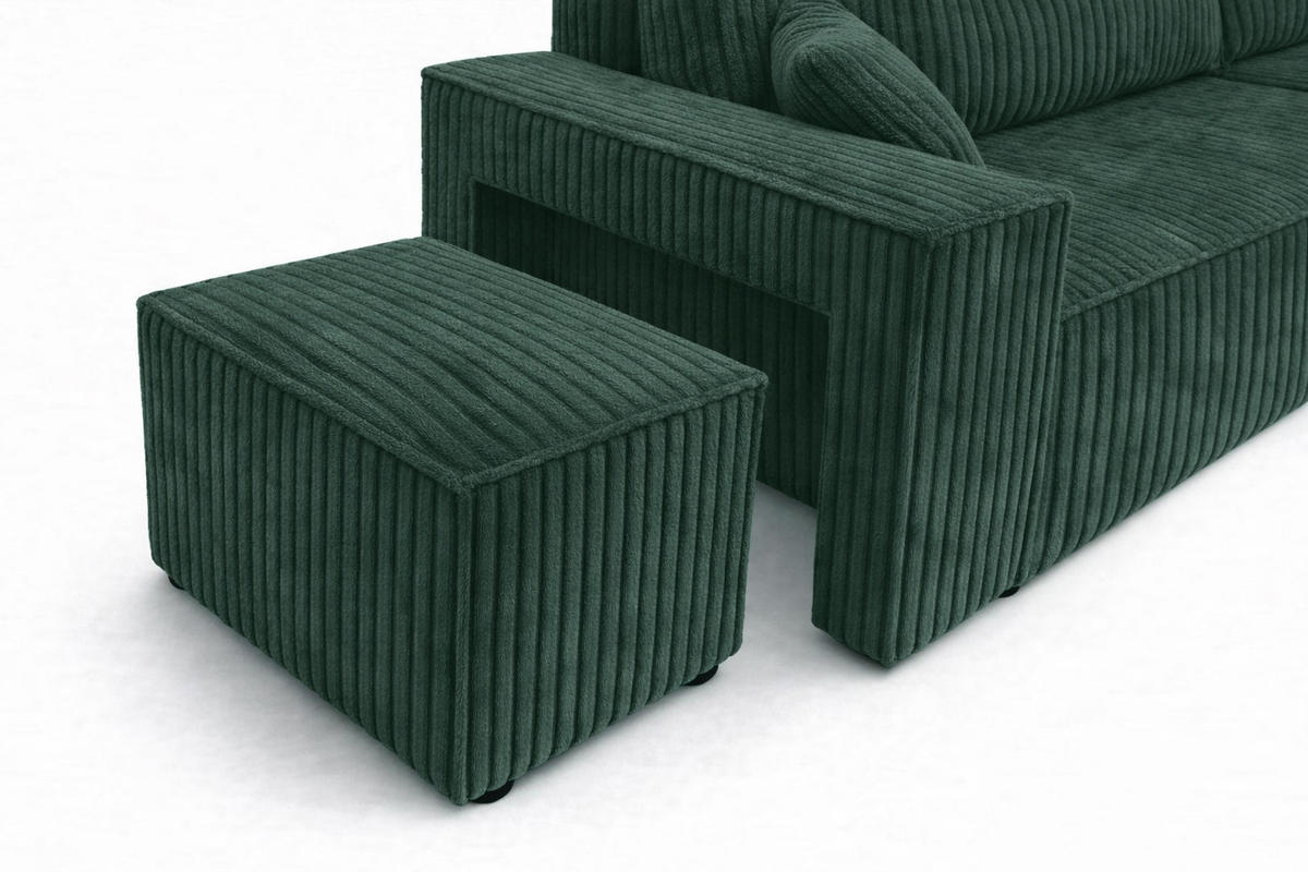 ECKSOFA Mit Schlaffunktion Und Pouf, Cordstoff Tilia, Grün, Rechts, Best L Mit Pouf - Grün, Holz (244/145cm) - Kaiser Möbel