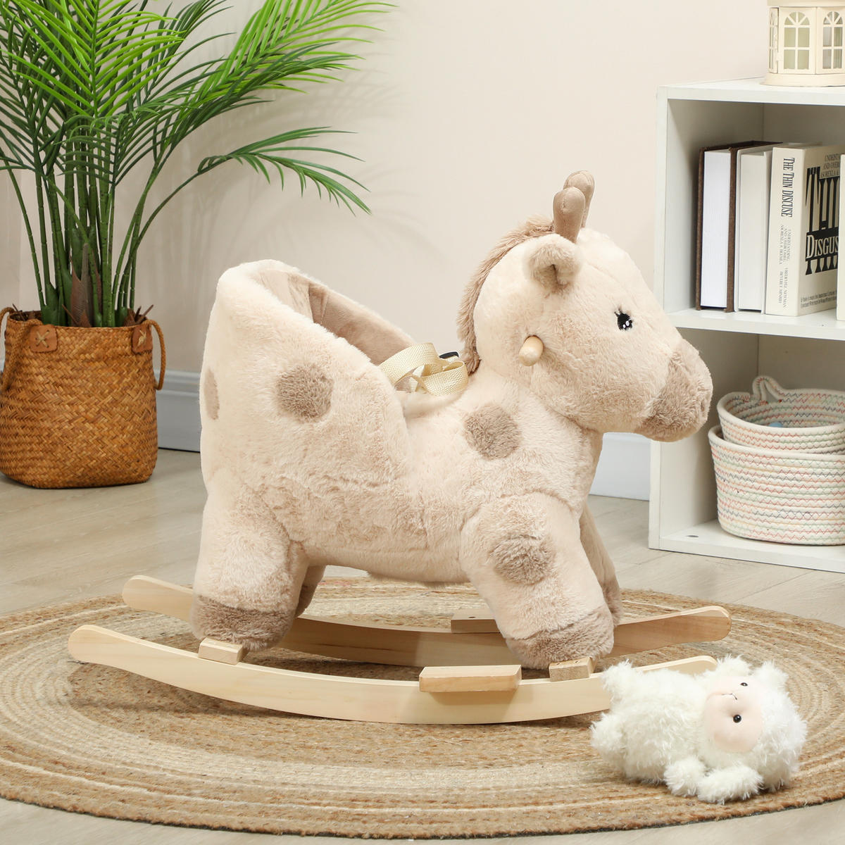 SCHAUKELPFERD DE-18247 Giraffe mit Sound & Sicherheitsgurt Beige - Beige, Holz (35/50/68cm) - ComfortXL