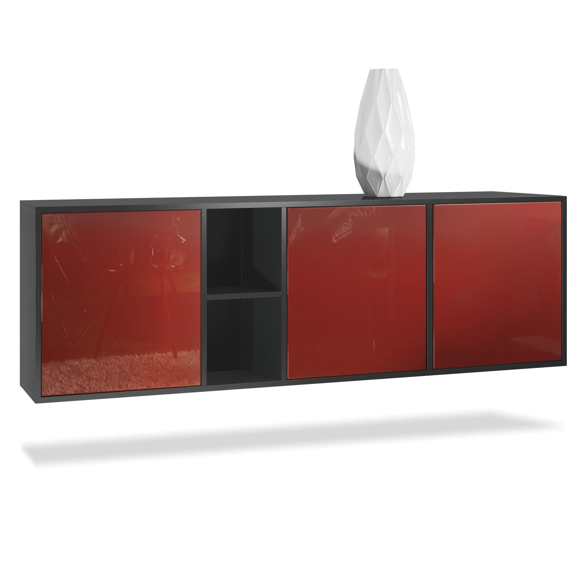 SIDEBOARD Cuba Türen in Bordeaux Hochglanz - Bordeaux, Holzwerkstoff (182/53/35cm) - Vladon