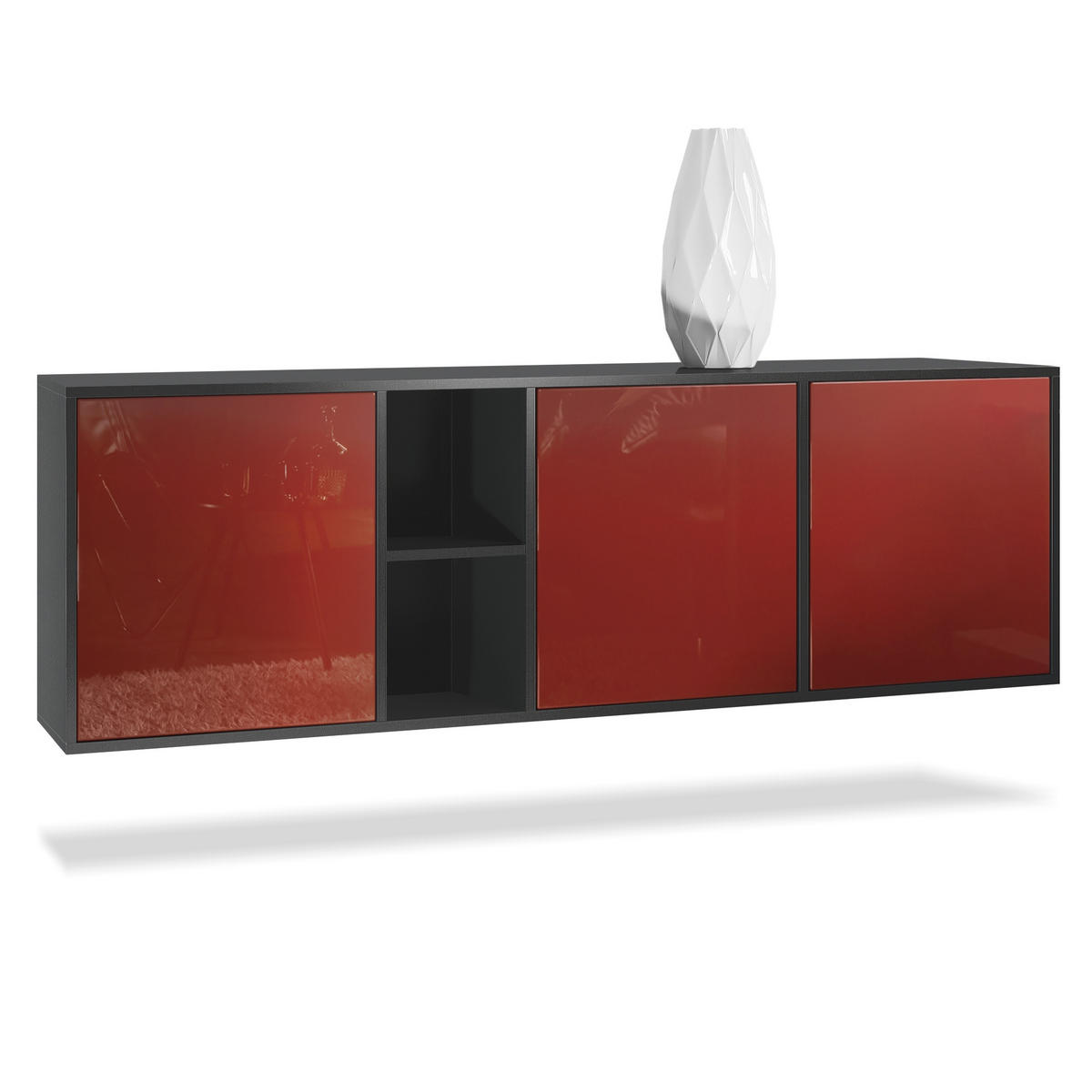SIDEBOARD Cuba Türen in Bordeaux Hochglanz - Bordeaux, Holzwerkstoff (182/53/35cm) - Vladon