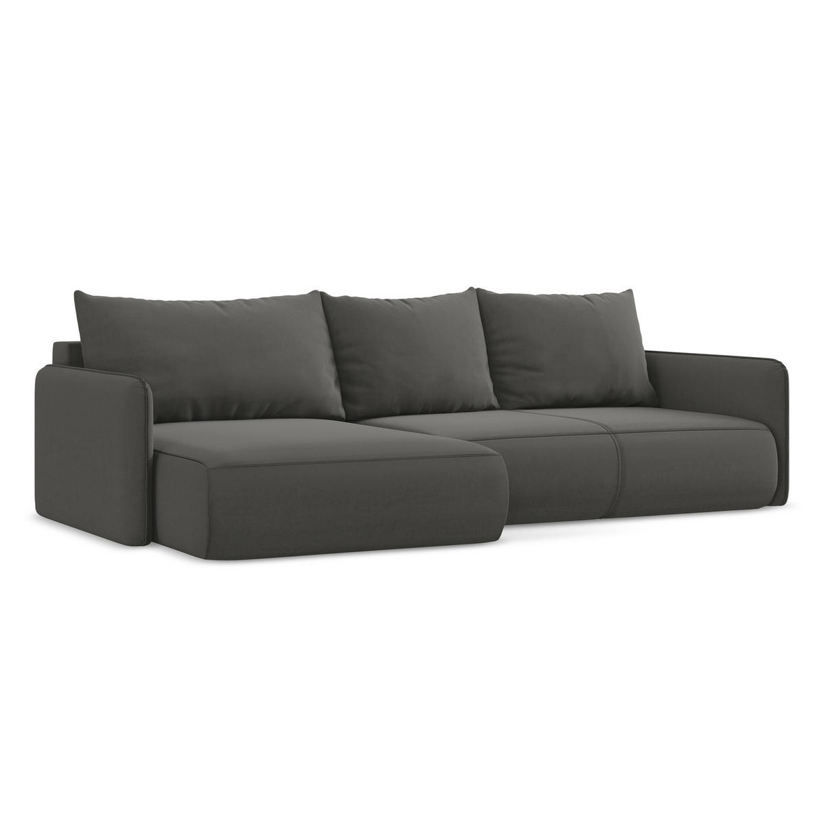 ECKSOFA mit Schlaffunktion Samt Stoff Grau - Dunkelgrau/Schwarz, Kunststoff/Textil (148/240cm) - LaMiaSofa