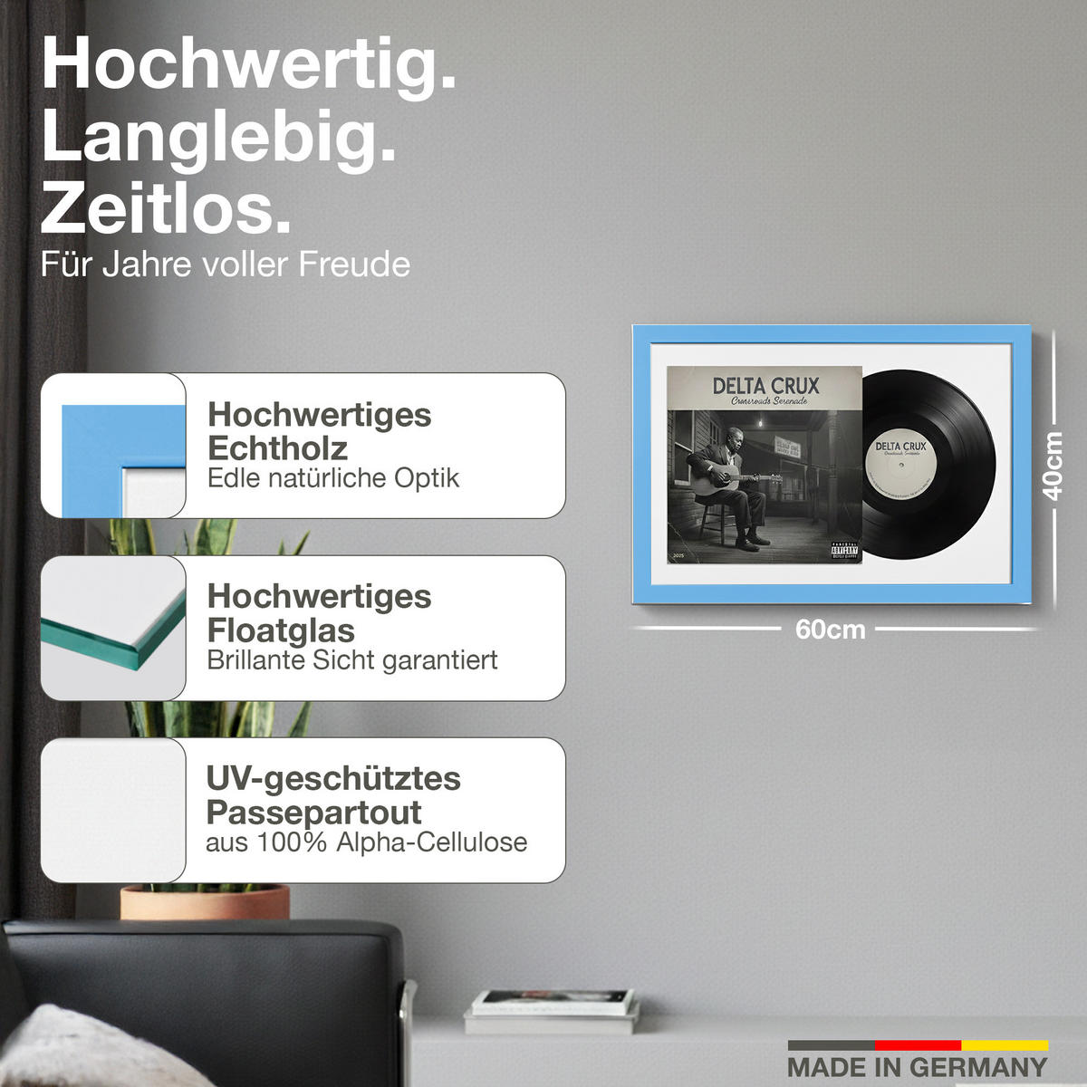 SCHALLPLATTEN BILDERRAHMEN 40/60 2er Set - Hellblau, Holz (60/40cm) - K-Möbel