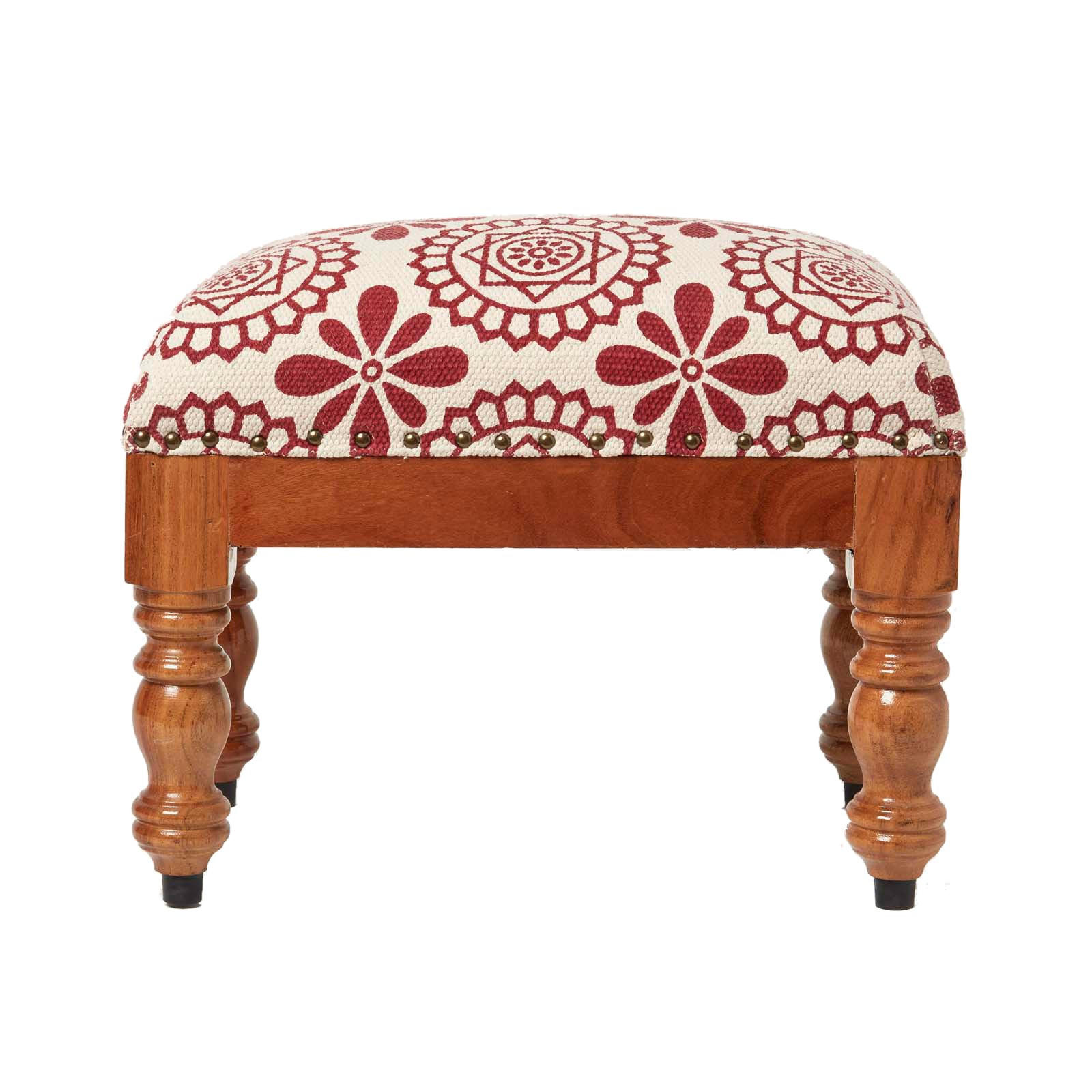 HOCKER Cassia mit Holzbeinen, rot-weiß gemustert, 50/30/40 cm - Rot, Textil (30/40/50cm) - Homescapes
