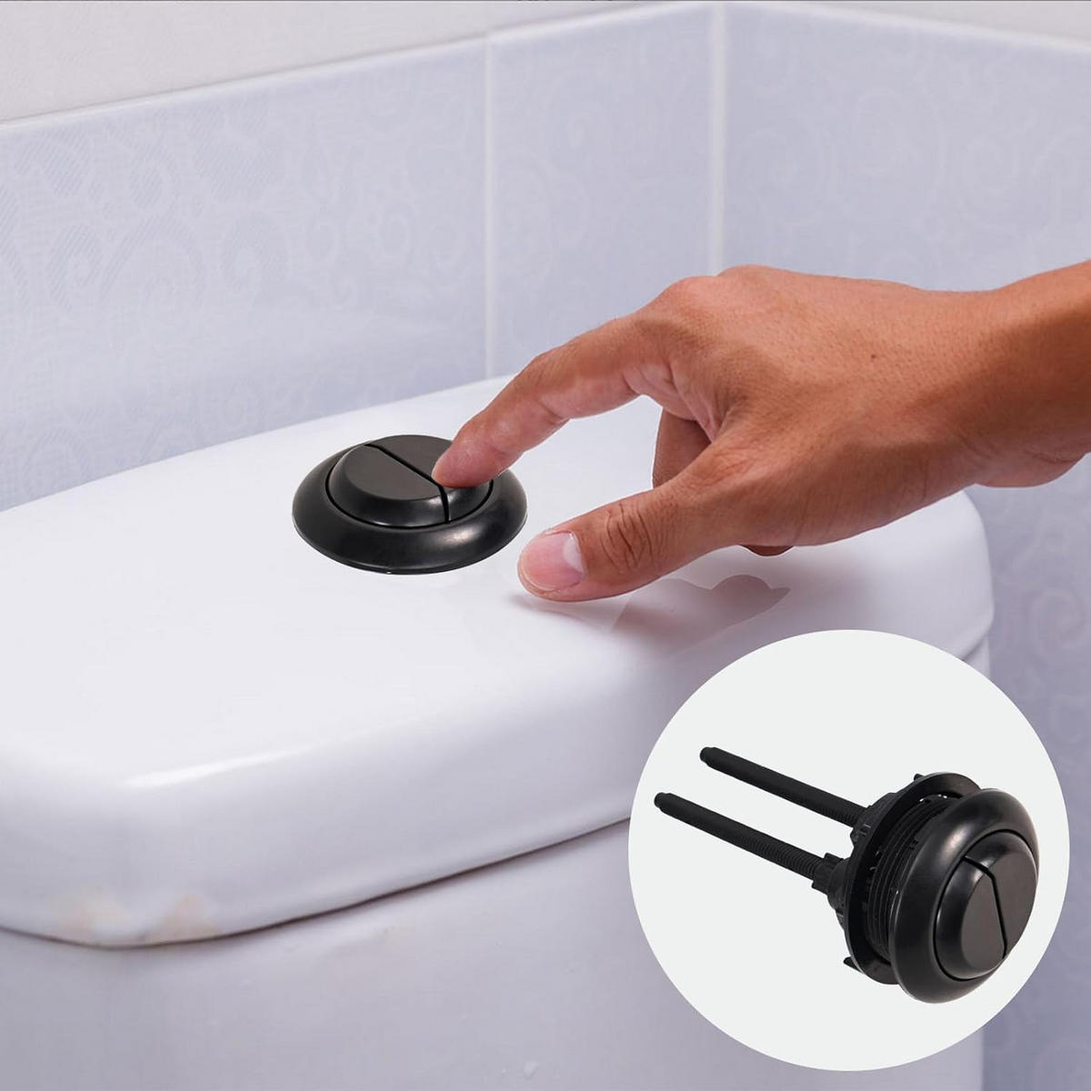 WC-SPÜLTASTE, Doppelstift, schwarz, Durchmesser 5.8CM - Schwarz, Kunststoff (8/12/8cm)
