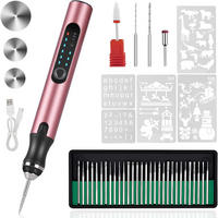 GRAVIERSTIFT – USB-wiederaufladbares Gravierwerkzeug-Set – Enthält 37 Spitzen und 5 Muster (Roségold) - Rot, Metall (21/14/4cm)